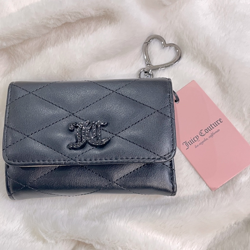 Juicy Couture Black Brighter Than A Diamond Double Sided Trifold Wallet Keychain